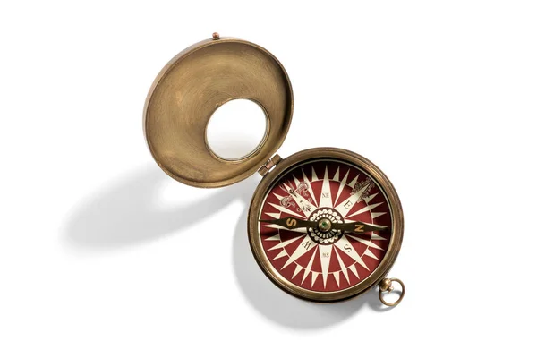Kompas portabel kuningan lama — Stok Foto