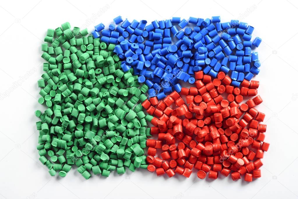Colorful collection of molded plastic pellets