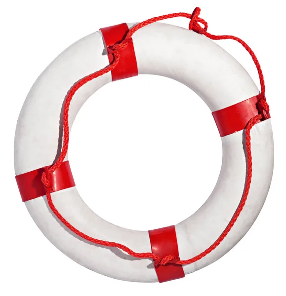 白色背景上的红色和白色的救生圈 — 图库照片
