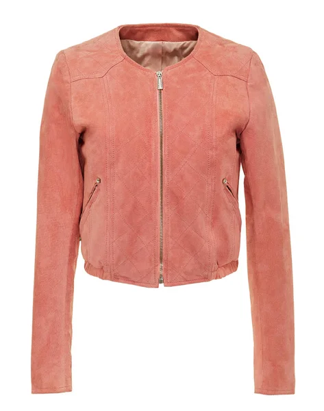 Pink leather ladies jacket with zipper — Stock Photo, Image