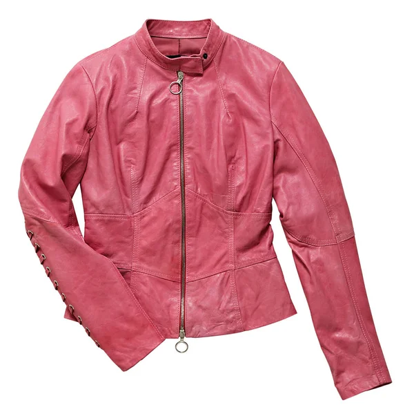 Розовая кожаная куртка на белом — стоковое фото