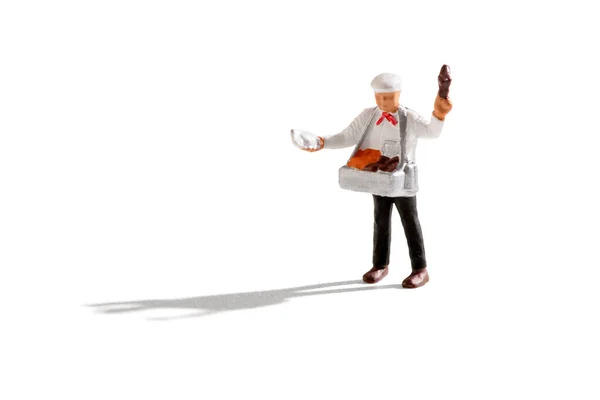 Ice Cream Seller Man Miniature Isolated White Background Shadow Copy — Stockfoto