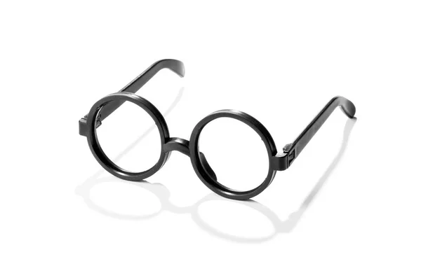 Pair Vintage Plastic Reading Glasses Black Frames Casting Shadow White — Stockfoto