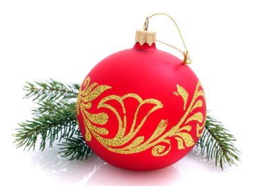 Noel güzel parlak top ve beyaz çam dal