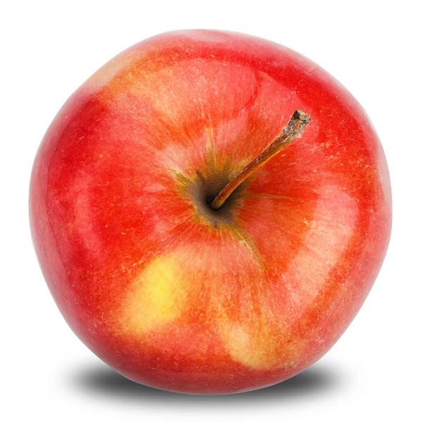 Зрізати червоне яблуко ізольовано на білому. З відсічним контуром — стокове фото