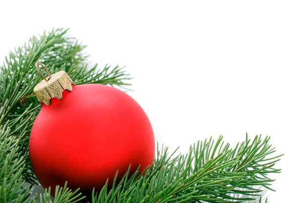 Bola roja de Navidad y ramas de abeto. decoración de Navidad aislado — Foto de Stock