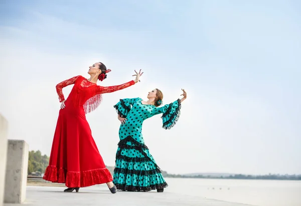 Flamenco dansare Spanien Damjacka i en lång klänning — Stockfoto