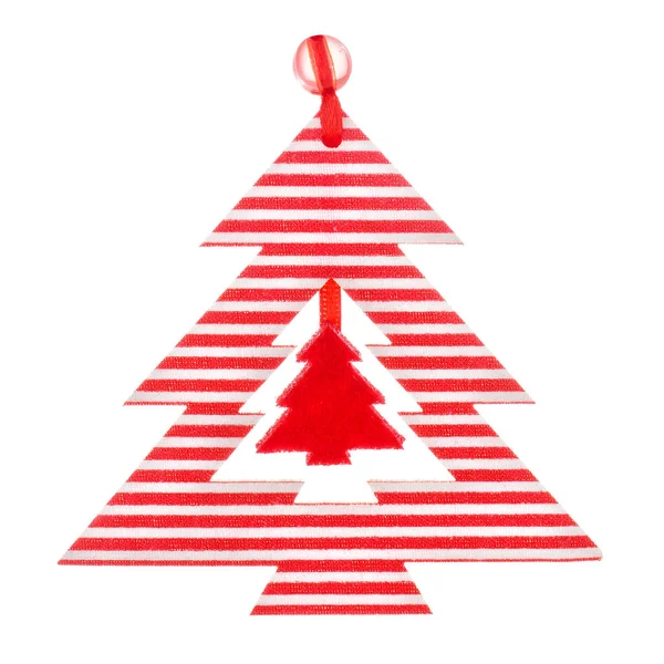 Christmas decoration, striped wood tree on white — Stock Photo, Image