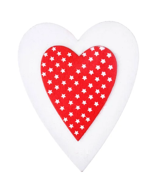 White and red sewed christmas heart isolated, for greetings Valentines day — Stock Photo, Image