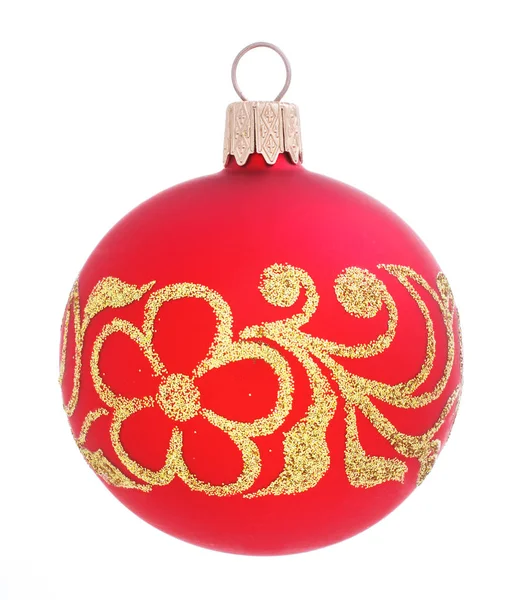 Červené vánoční koule s zlatý ornament, samostatný — Stock fotografie