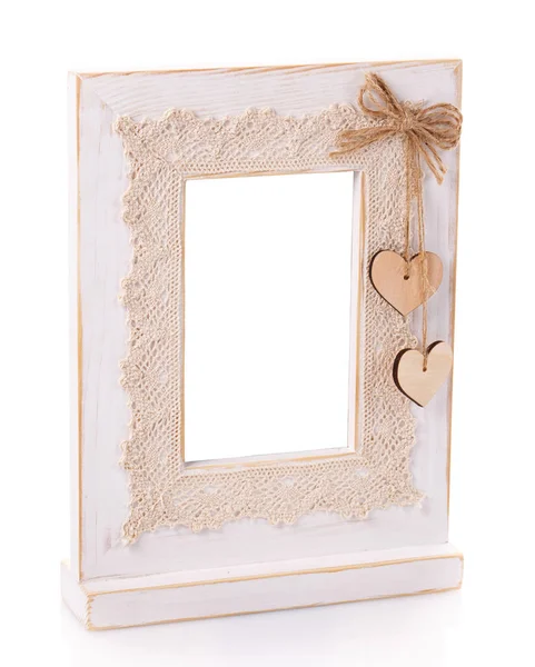 Wooden picture frame isolated on white background with cut out blank space — Stock Photo, Image