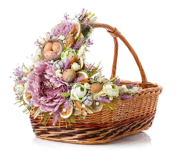 Easter basket on a white background — Stock Photo, Image