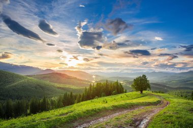 Güzel gün batımı dağlarda manzara