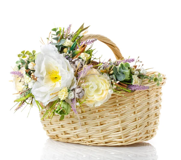 Basket of flowers isolated — Stock Photo, Image