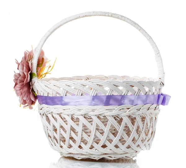 Wicker basket decorated on white — Stock Photo, Image