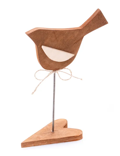 Handgemaakte houten vogel op stok geïsoleerd — Stockfoto