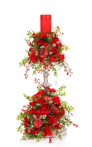 Decoração com flores e velas composição — Fotografia de Stock