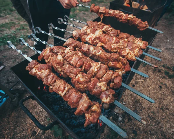 Kebabs en pinchos cocidos —  Fotos de Stock