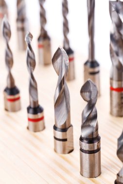 çeşitli şekiller Matkap burguları için ahşap Ahşap stand. yakın çekim