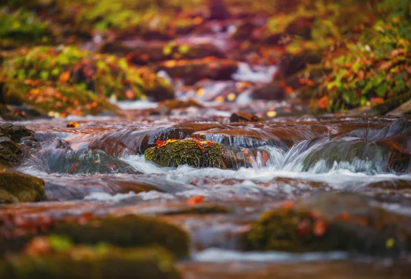 Água azul do córrego de montanha em tempo de outono — Fotografia de Stock