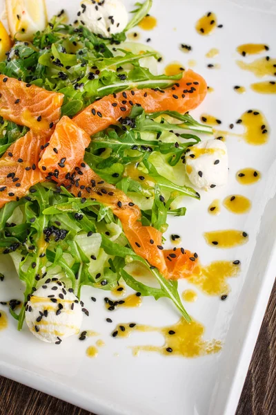food, concept - salmon salad