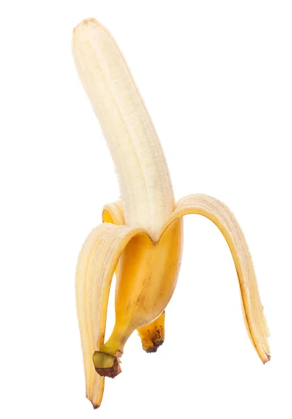 Banane demi pelée isolée sur fond blanc — Photo