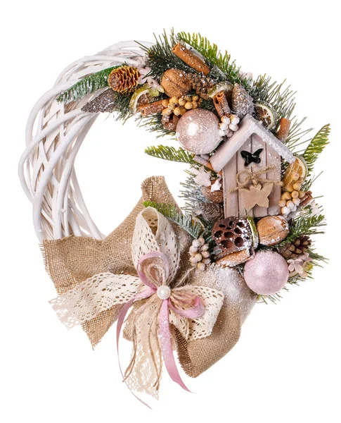 Traditional christmas wreath isolated on white background. — Stock Photo, Image