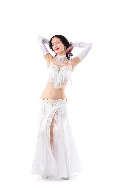 Sensual arabic girl belly dancer dancing in studio — стоковое фото