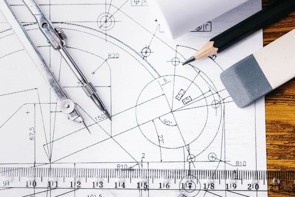 Industrial drawing detail and several drawing tools