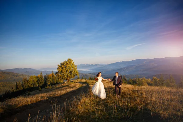 Hochzeitspaar über schöne Landschaft — Stockfoto