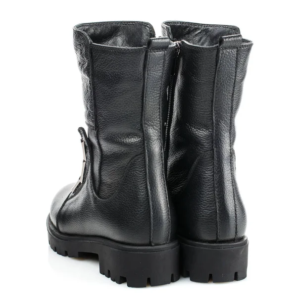 Bottes Cuir Noir Pour Filles Sur Fond Blanc Photo Pour — Photo