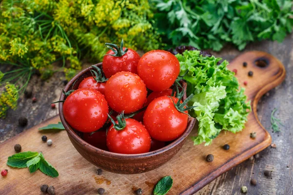 Ingredients Cooking Sauce Sprig Tomatoes Lettuce Peppercorns Ingredients Mint Healthy — Stock Photo, Image