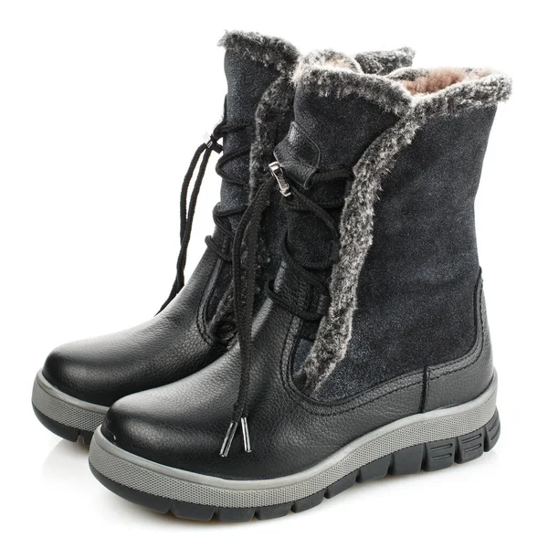 Bottes Noires Hiver Pour Enfants Avec Fourrure Pour Filles Sur — Photo