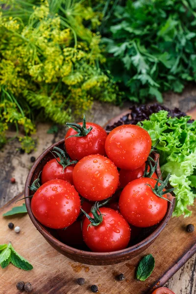 Ingredients Cooking Sauce Sprig Tomatoes Lettuce Peppercorns Ingredients Mint Healthy — Stock Photo, Image