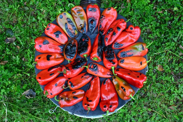 Gegrilde rode paprika, bovenaanzicht — Stockfoto