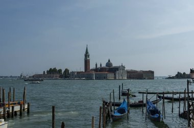 Grand Canal ve Basilica Santa Maria della Salute, San Giorgio Maggiore Adası, Venezia, Venedik gondol