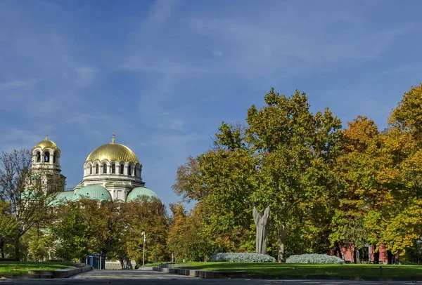 Fragment Beauté Cathédrale Saint Alexandre Nevsky Avec Jardin Public Sofia — Photo