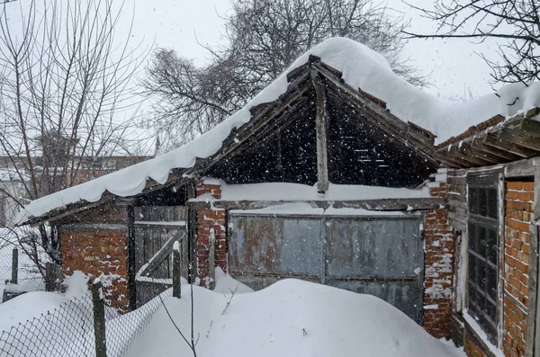 Fragmento Edificio Aire Libre Con Fuertes Nevadas Invierno Zavet Bulgaria — Foto de Stock