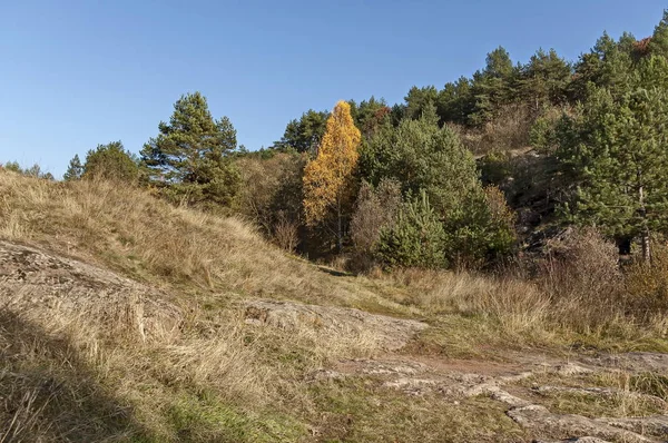 Táj Őszi Természet Mix Erdő Száraz Glade Balkán Hegy Falu — Stock Fotó