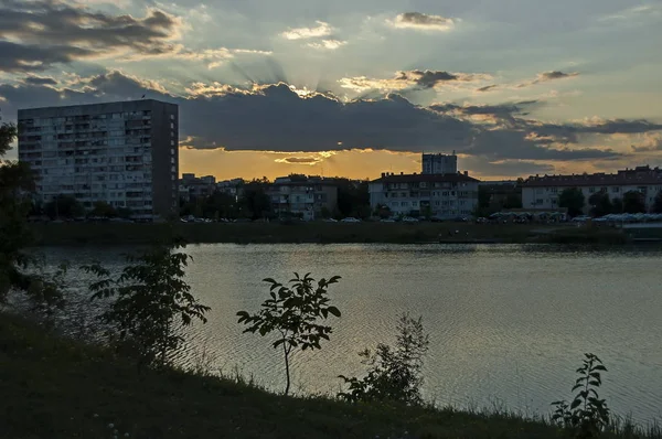 Panorama Des Lacs Quartier Résidentiel Drujba Skyline Coucher Soleil Sofia — Photo