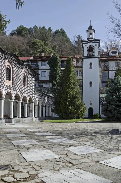 Blagoevgrad Bulgaria Marzo 2018 Antico Quartiere Residenziale Campanile Chiesa Con — Foto Stock