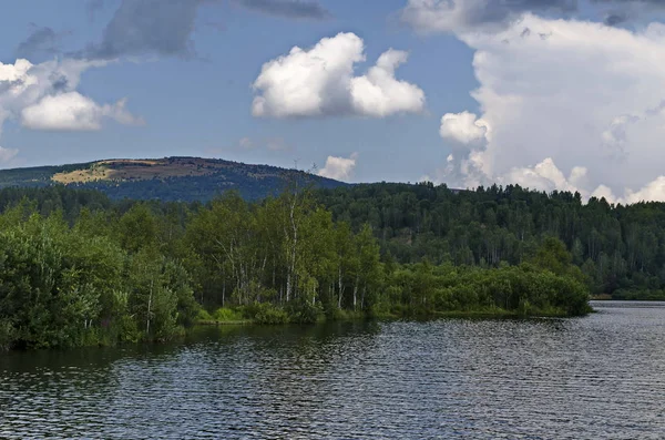 Vlasínské Horské Jezero Srbsko Srpna 2019 Krajina Plovoucím Ostrovem Částečně — Stock fotografie