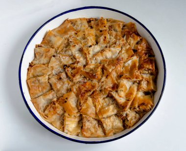 Geleneksel Bulgar balkabağı pastası - banitza, strudel veya tikvenik fırını, Sofya, Bulgaristan  