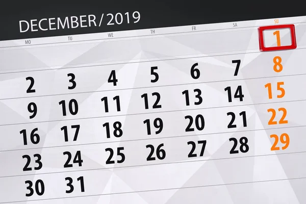 Kalenderplaner für den Monat Dezember 2019, Einsendeschluss, 1, s — Stockfoto
