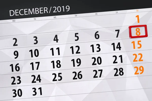Kalendář plánovač na měsíc prosinec 2019, termín den, 8, s — Stock fotografie