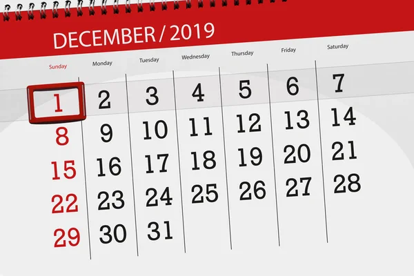 Planificador de calendario para el mes de diciembre de 2019, fecha límite, 1, s — Foto de Stock