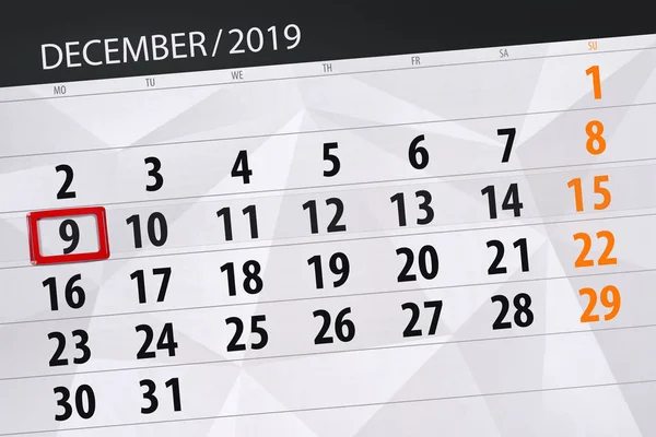 Calendário planejador para o mês dezembro 2019, data limite, 9, m — Fotografia de Stock