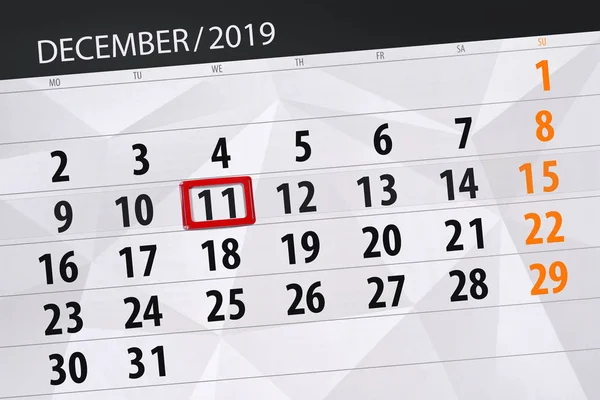 Calendário planejador para o mês dezembro 2019, data limite, 11 , — Fotografia de Stock