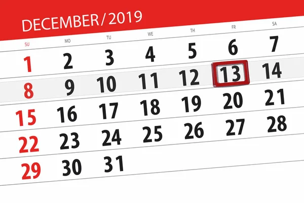 Kalenderplanner voor de maand december 2019, deadline dag, 13, — Stockfoto
