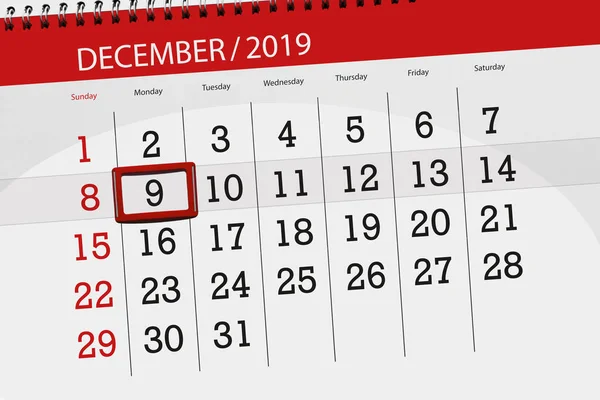 Calendário planejador para o mês dezembro 2019, data limite, 9, m — Fotografia de Stock